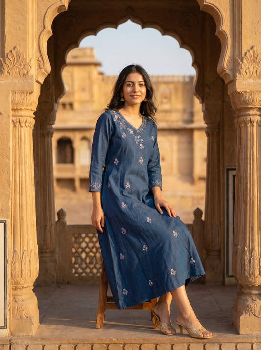 Graceful Deep Blue Kurta 9845-4