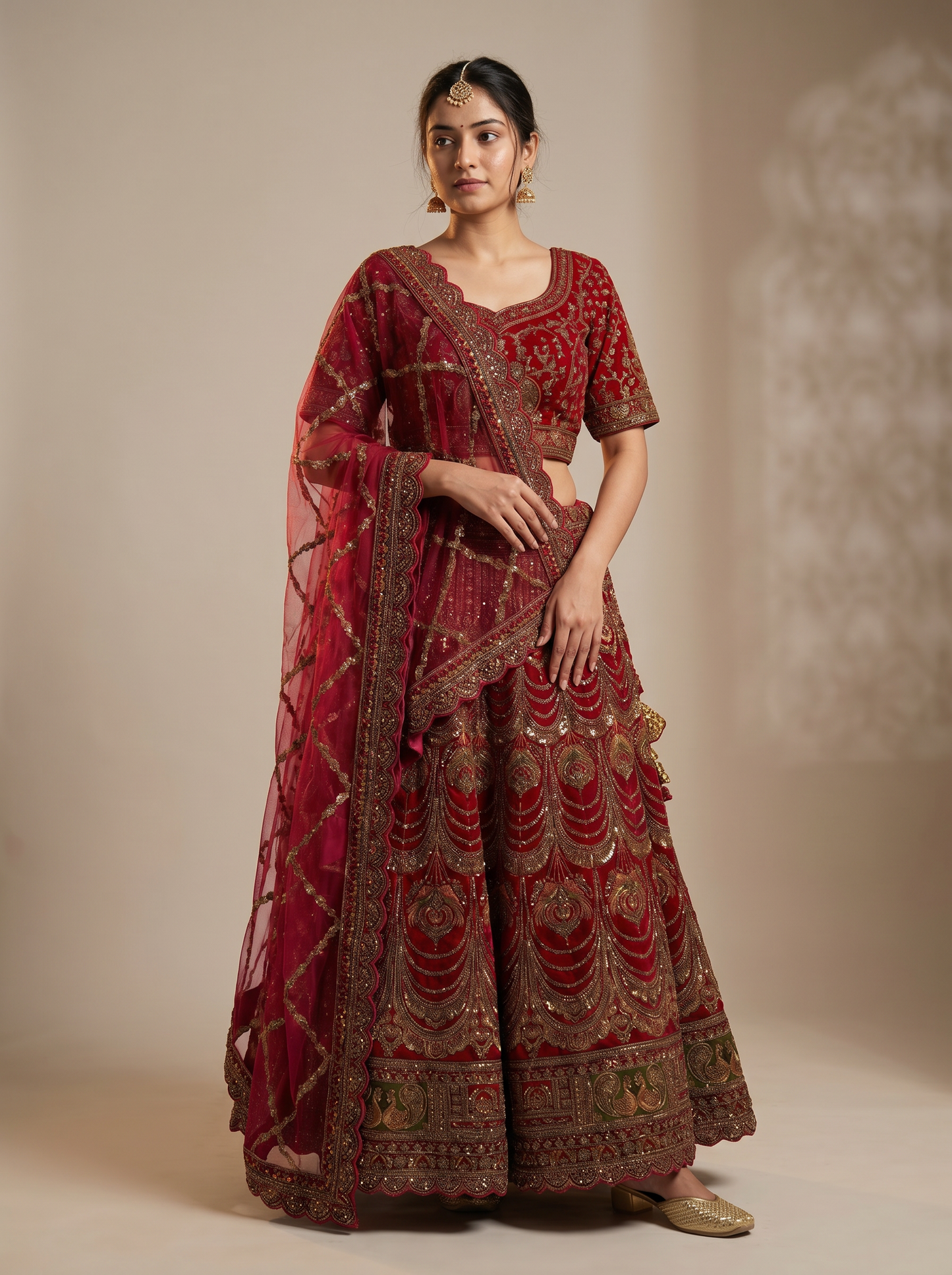 Royal Velvet & Zari Embroidered Lehenga Set  SE280911