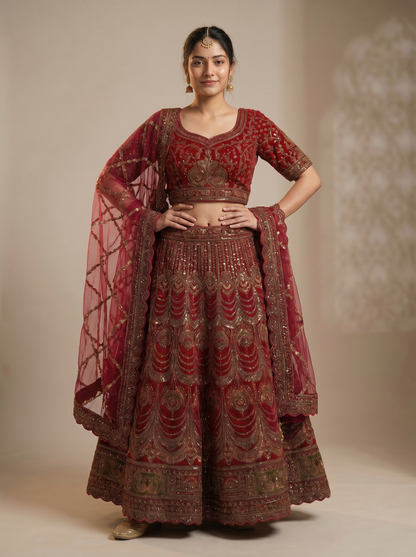 Royal Velvet & Zari Embroidered Lehenga Set  SE280911