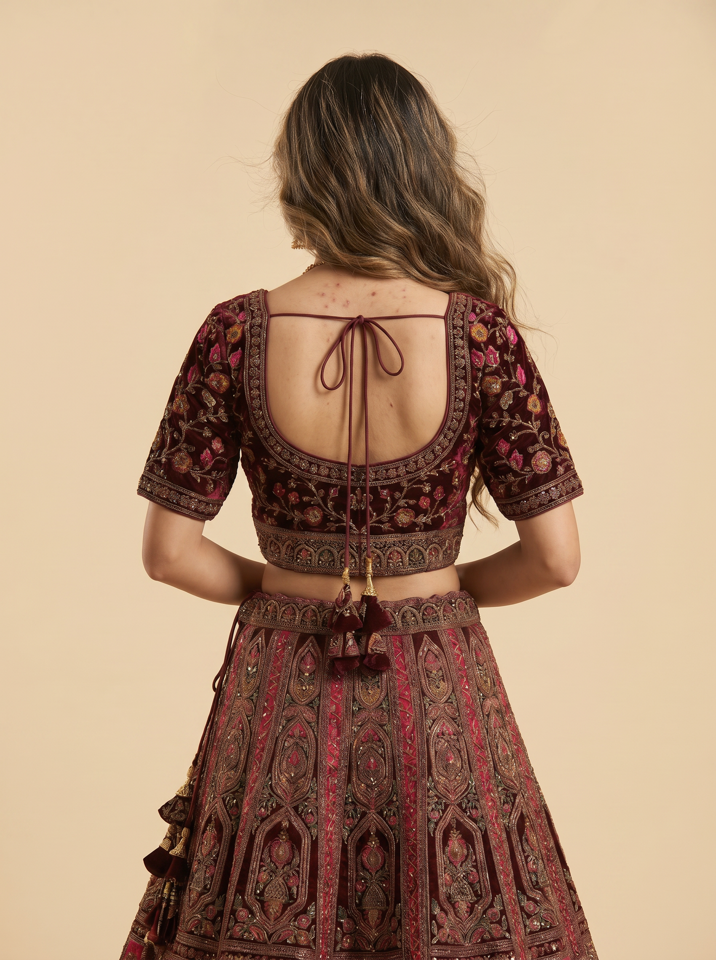 Smooth Velvet Deep Maroon Lehengas 9M-097502