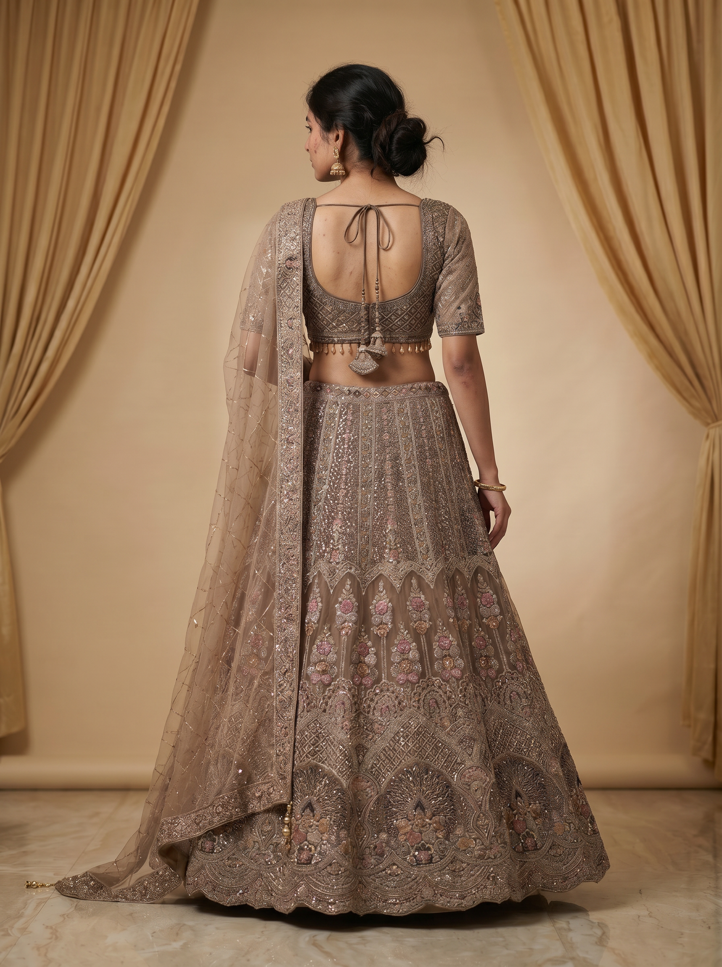 Ethereal Champagne & Taupe Sequin-Embellished Lehenga Set  SE329868