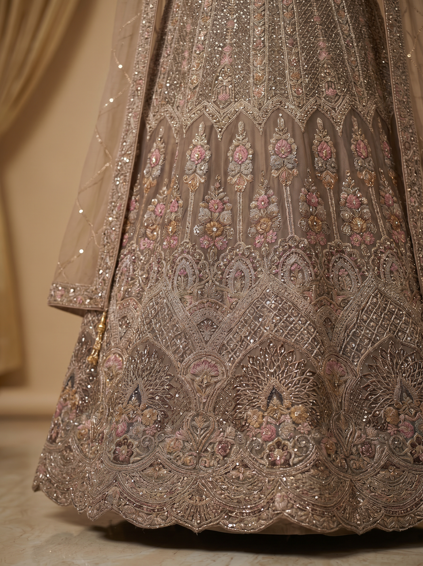 Ethereal Champagne & Taupe Sequin-Embellished Lehenga Set  SE329868
