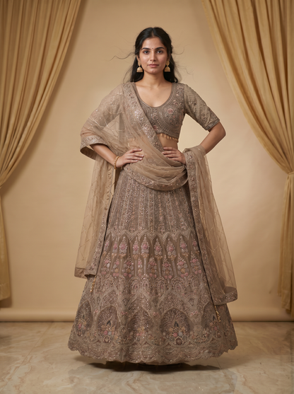 Ethereal Champagne & Taupe Sequin-Embellished Lehenga Set  SE329868