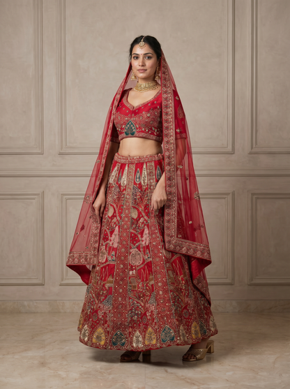 Crimson Heritage Zardosi Bridal Lehenga Set