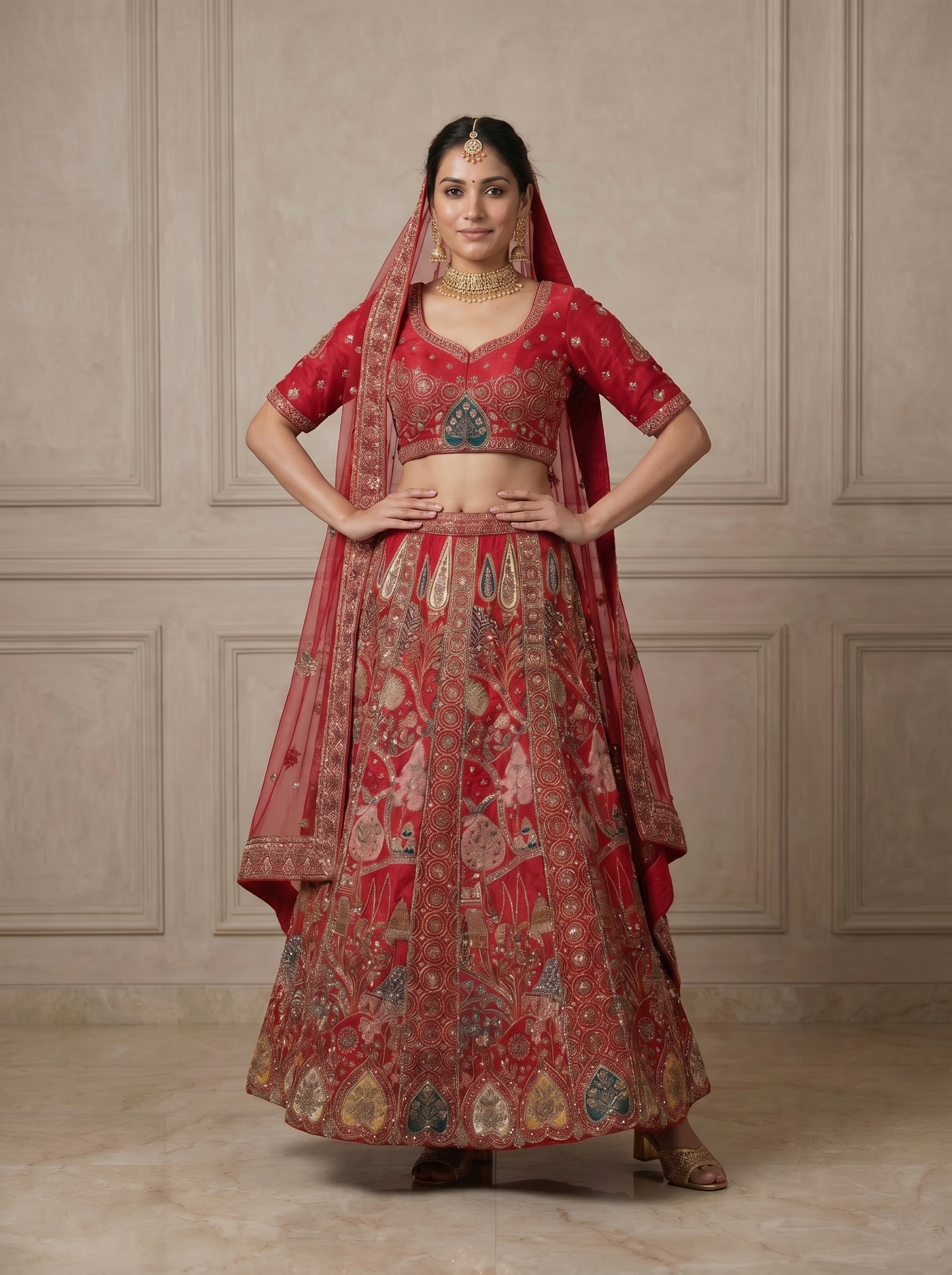 Crimson Heritage Zardosi Bridal Lehenga Set