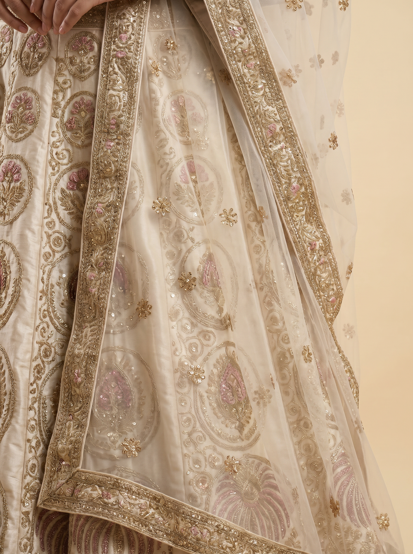Ethereal Ivory & Champagne Zari Lehenga Set