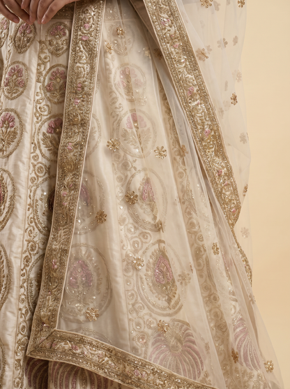 Ethereal Ivory & Champagne Zari Lehenga Set