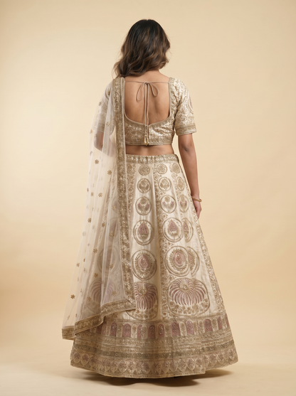 Ethereal Ivory & Champagne Zari Lehenga Set