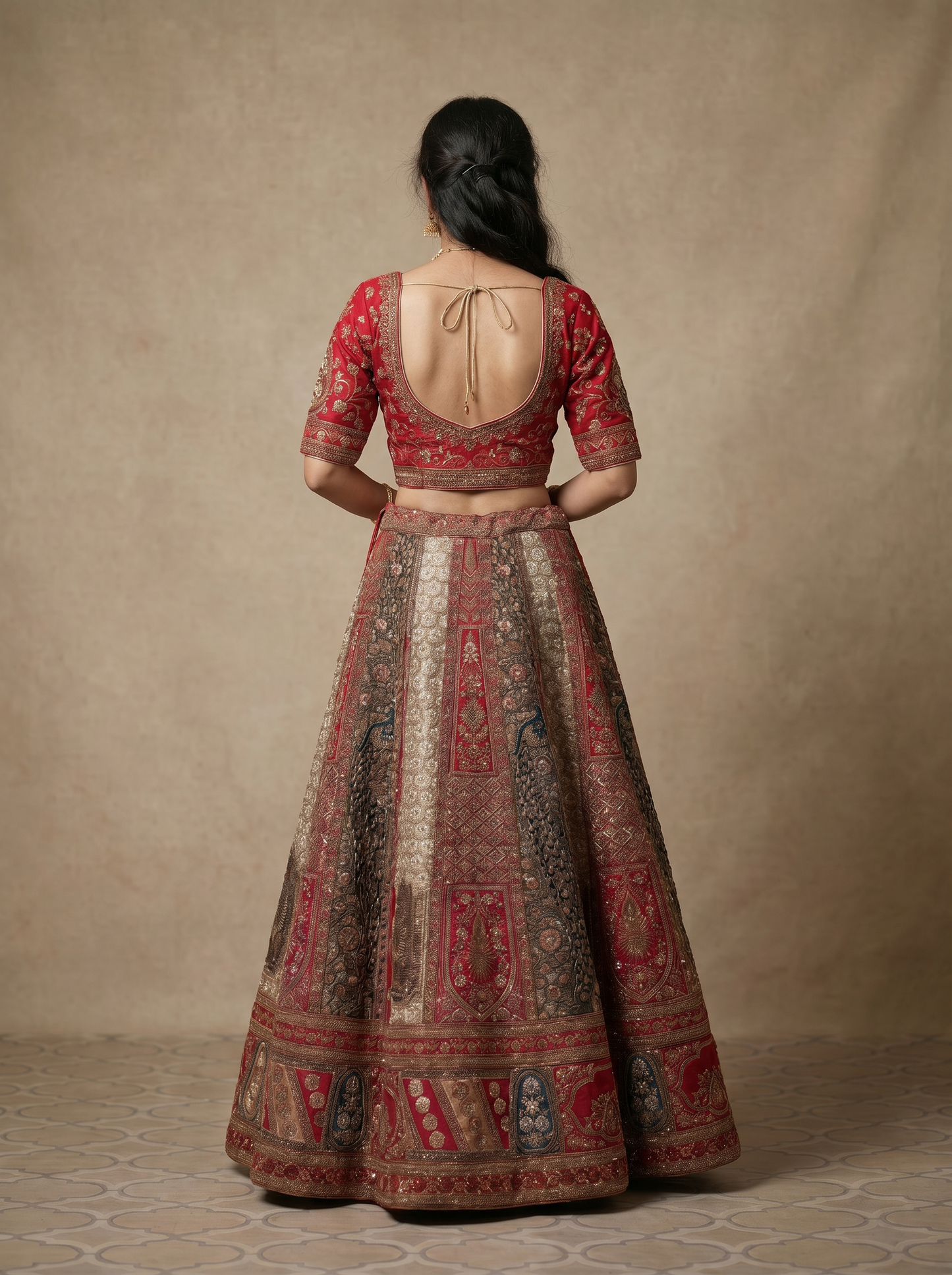 Imperial Crimson Heritage Panel Lehenga     900007549