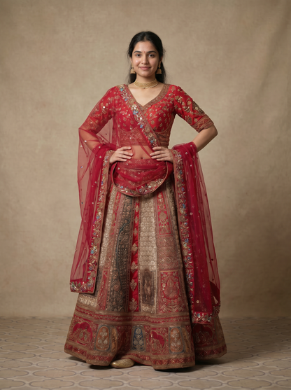 Imperial Crimson Heritage Panel Lehenga     900007549