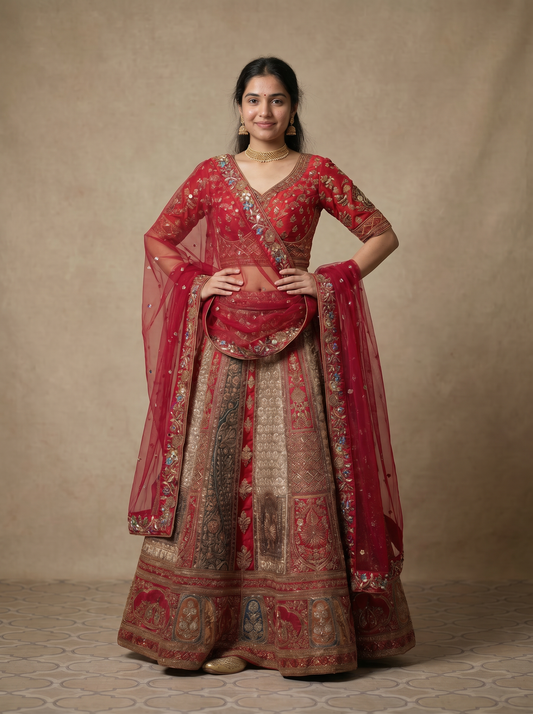 Imperial Crimson Heritage Panel Lehenga     900007549