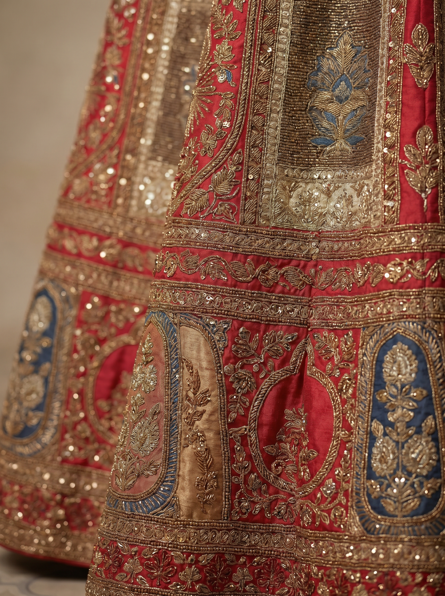 Imperial Crimson Heritage Panel Lehenga     900007549