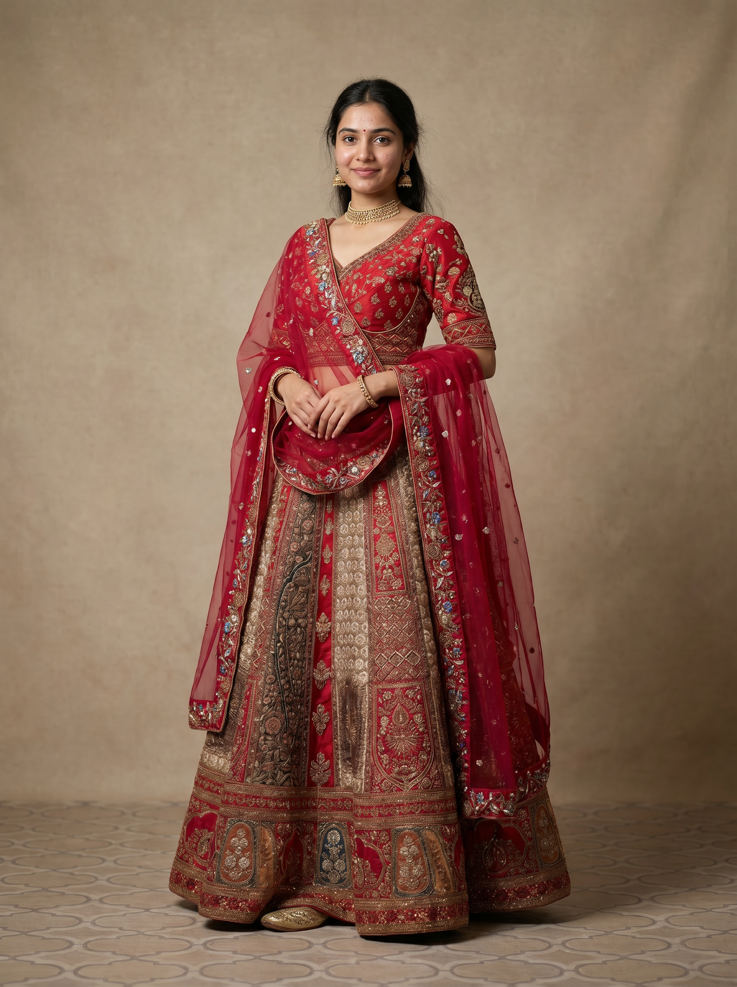 Imperial Crimson Heritage Panel Lehenga     900007549