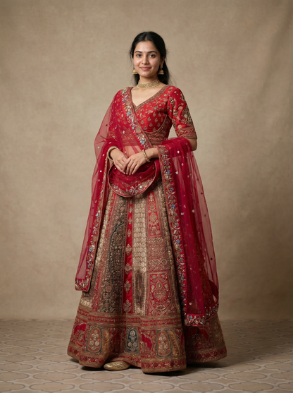 Imperial Crimson Heritage Panel Lehenga     900007549