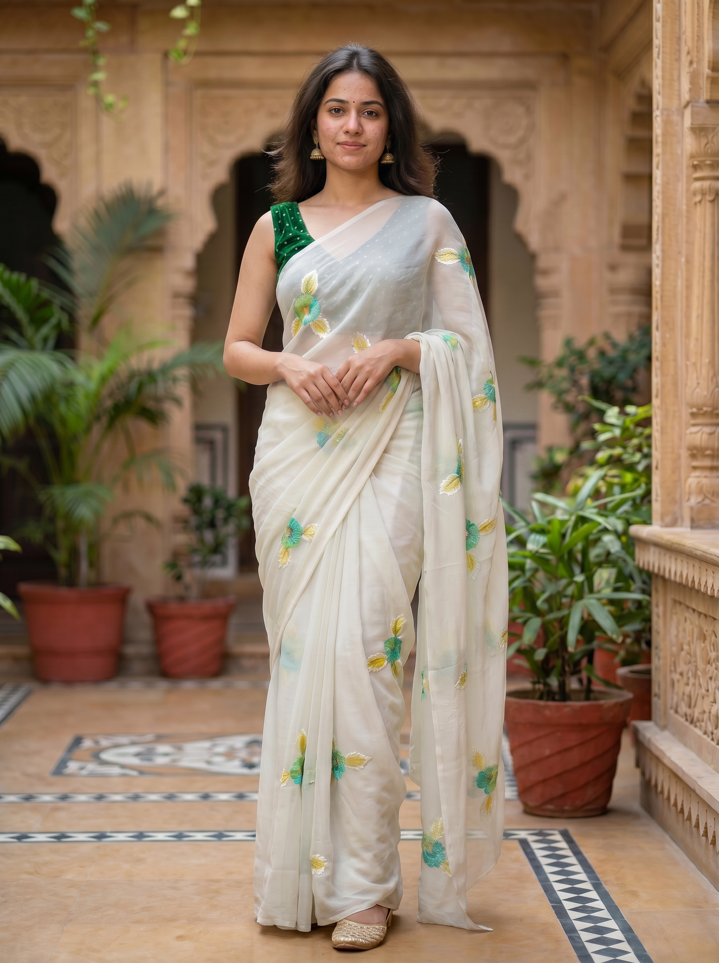 Off-white Chiffon saree  HZBA134-2