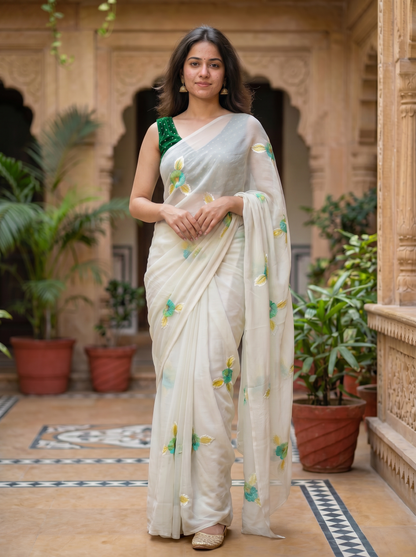 Off-white Chiffon saree  HZBA134-2