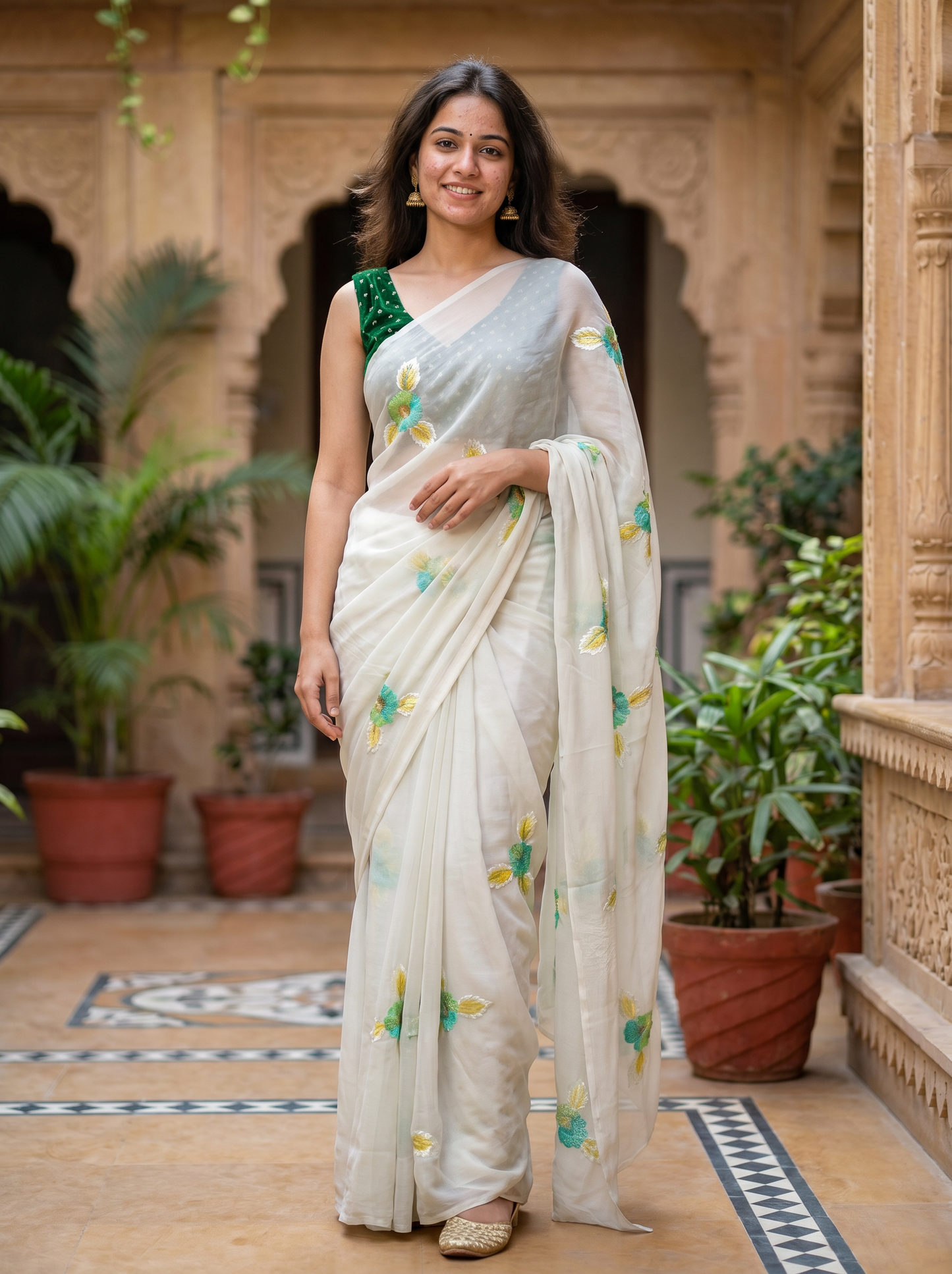 Off-white Chiffon saree  HZBA134-2