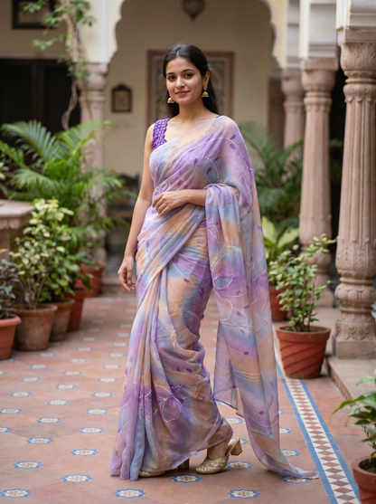 Multi-coloured Chiffon saree HZBA405-1