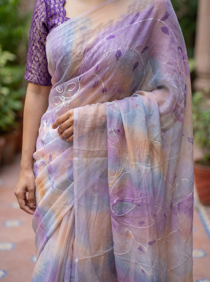 Multi-coloured Chiffon saree HZBA405-1