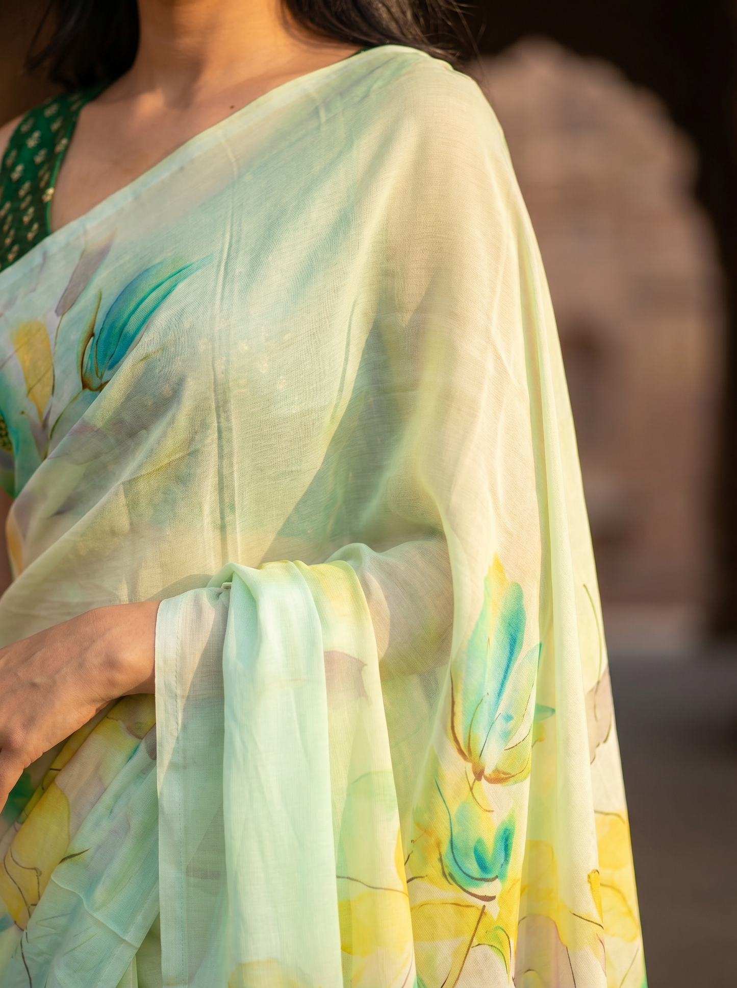 Pista coloured Chiffon sare