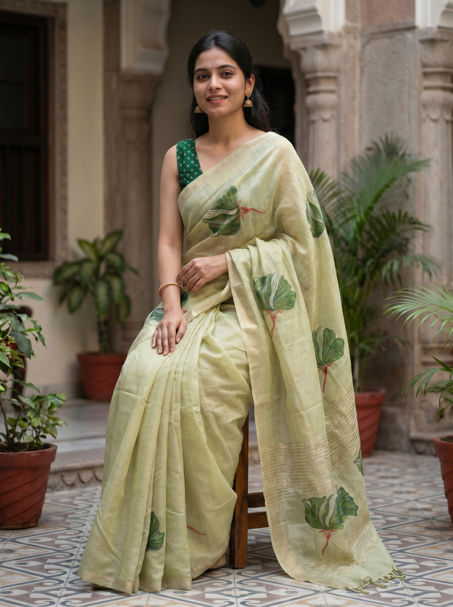 Ivory colored Chiffon saree