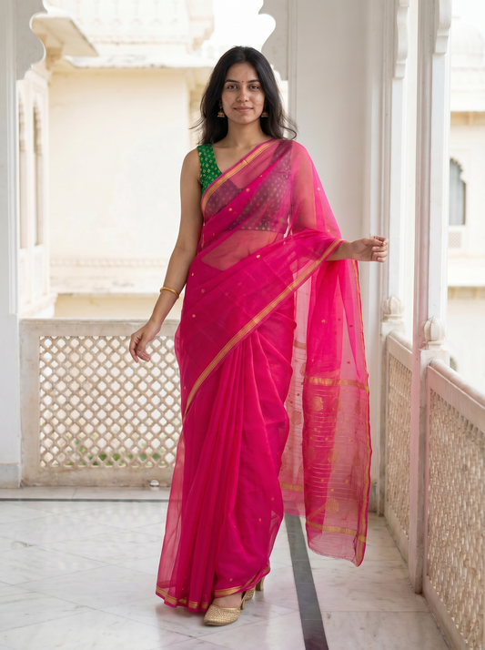 Rani Chiffon saree Pure Chanderi
