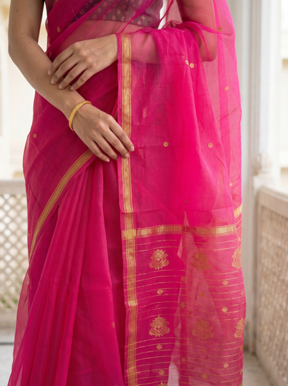 Rani Chiffon saree Pure Chanderi