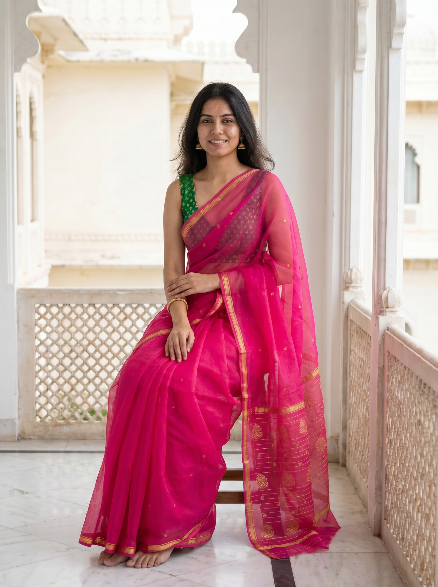 Rani Chiffon saree Pure Chanderi