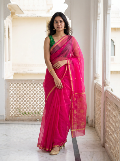 Rani Chiffon saree Pure Chanderi