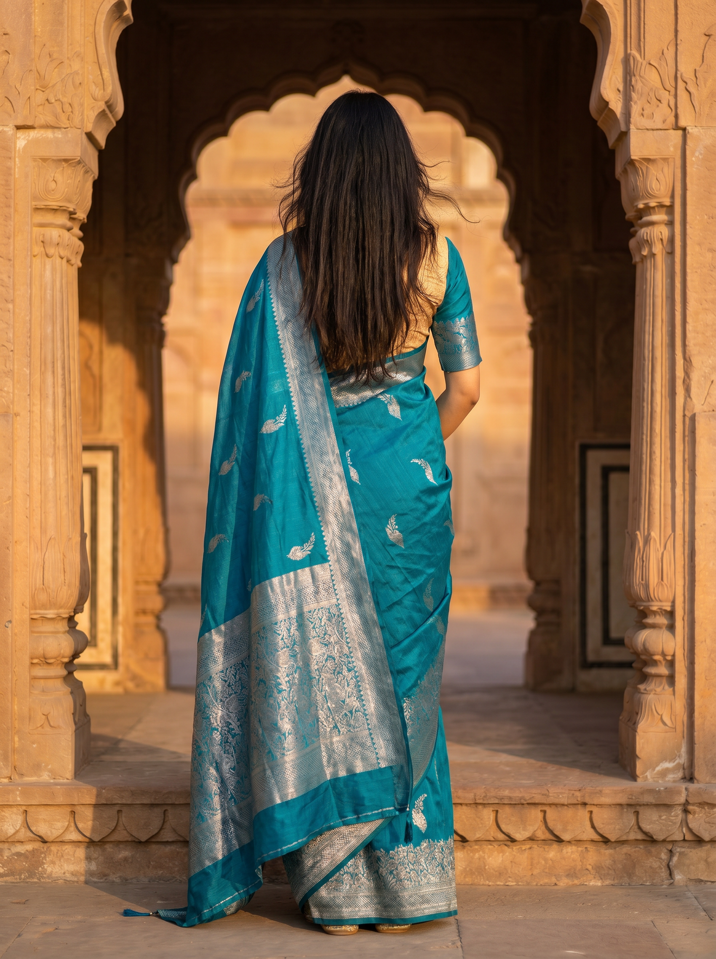 Blue Cotton saree Simmer Silver 913753-3