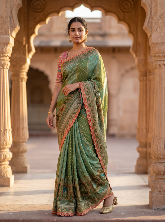 Green Bridal Designer Silk saree  SE251747