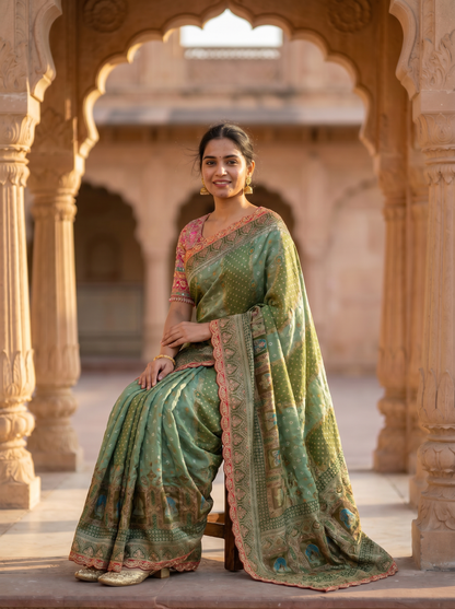 Green Bridal Designer Silk saree  SE251747