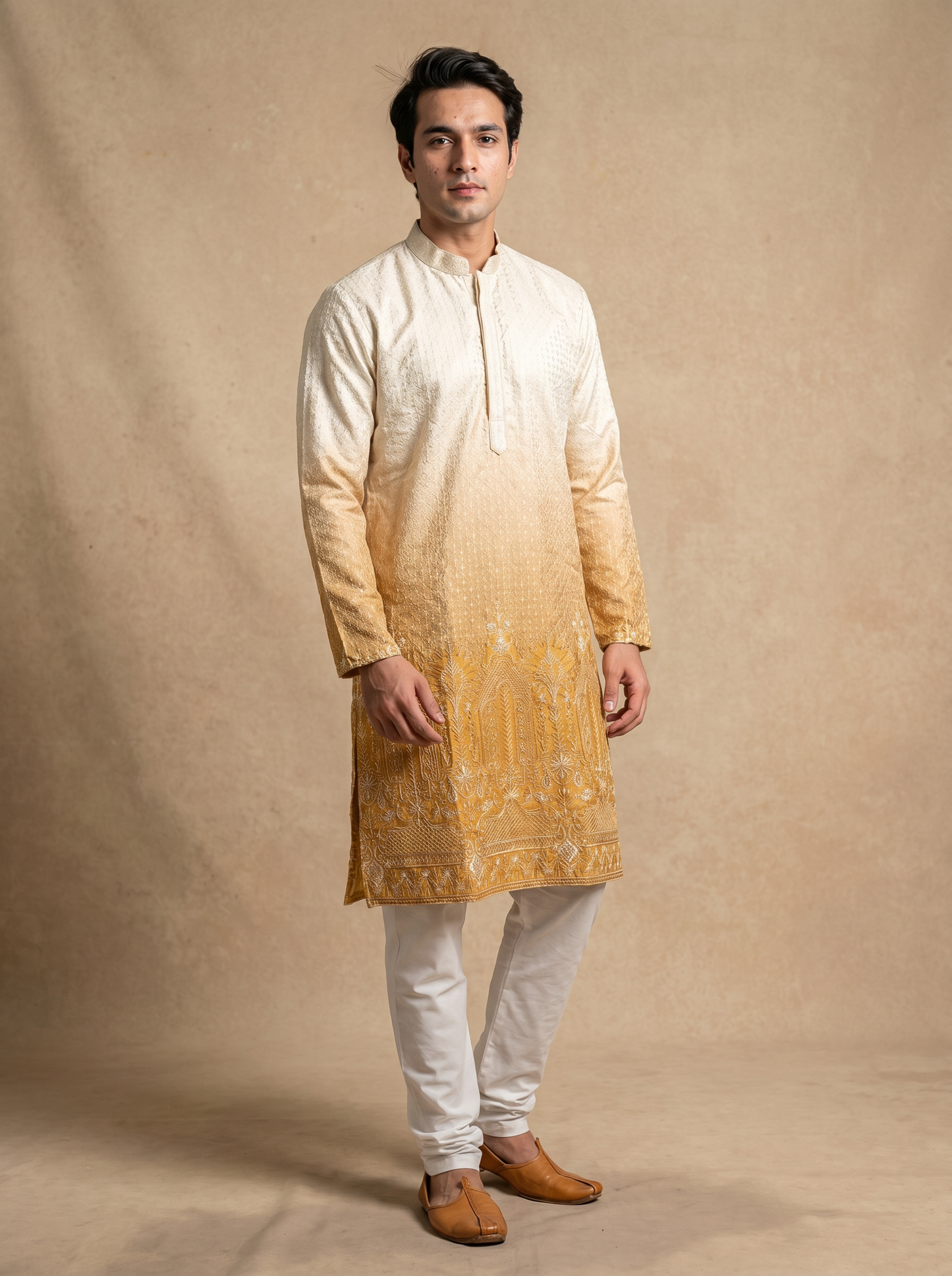 Saffron & Cream Kurta set 67092-5