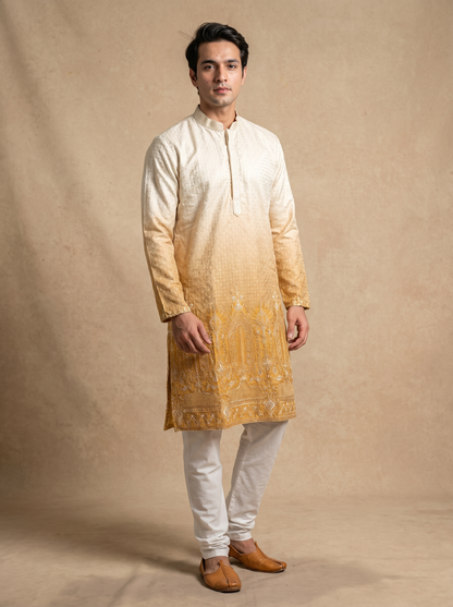 Saffron & Cream Kurta set 67092-5