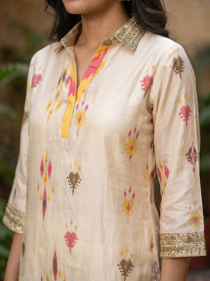 Cream Golden Maslen Silk Tunic Top   20009