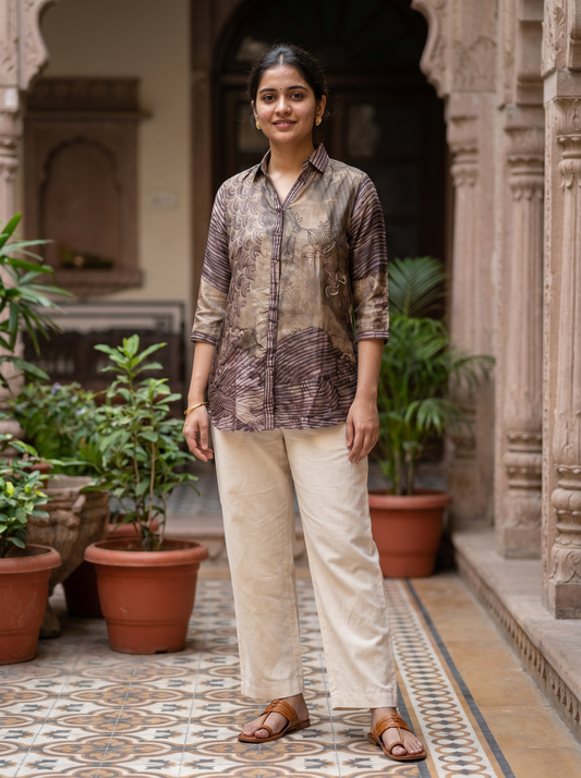 Mocha Maslen Silk Tunic   20002