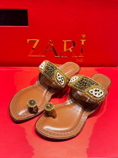 Heritage Bloom Hand-Embellished Ethnic Toe-Ring Flats