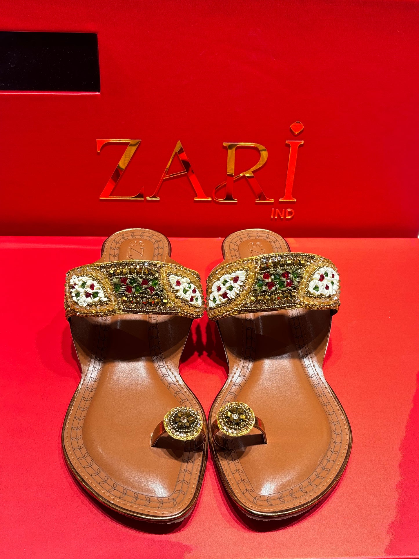 Heritage Bloom Hand-Embellished Ethnic Toe-Ring Flats