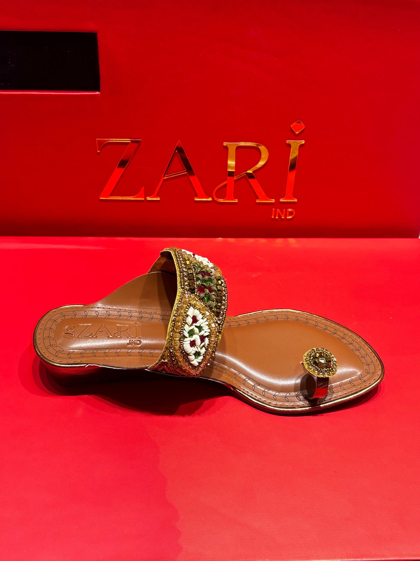 Heritage Bloom Hand-Embellished Ethnic Toe-Ring Flats