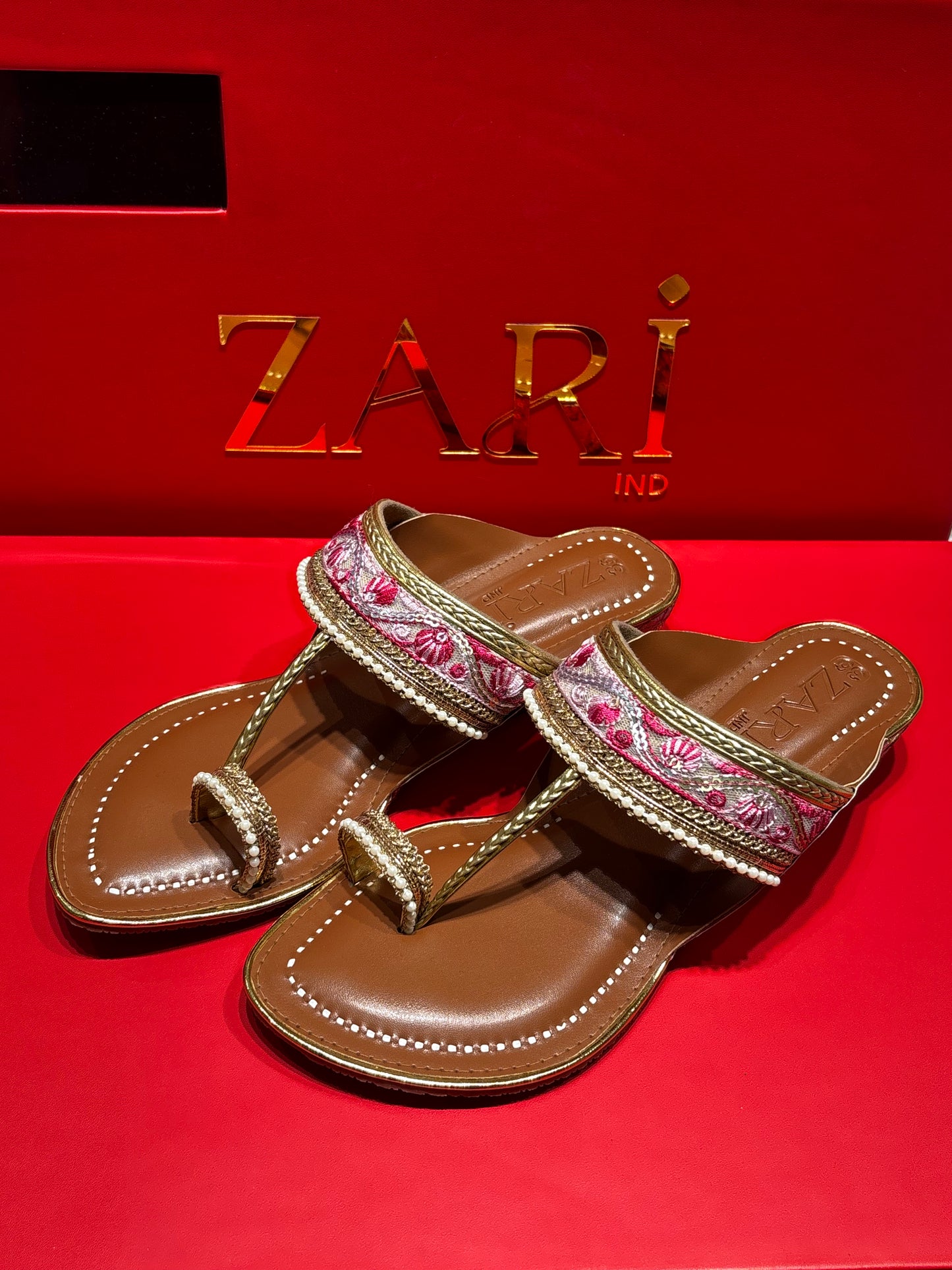 Royal Bloom Pink & Gold Handcrafted Toe-Ring Sandals