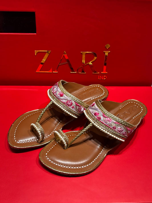 Royal Bloom Pink & Gold Handcrafted Toe-Ring Sandals