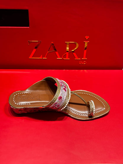 Royal Bloom Pink & Gold Handcrafted Toe-Ring Sandals