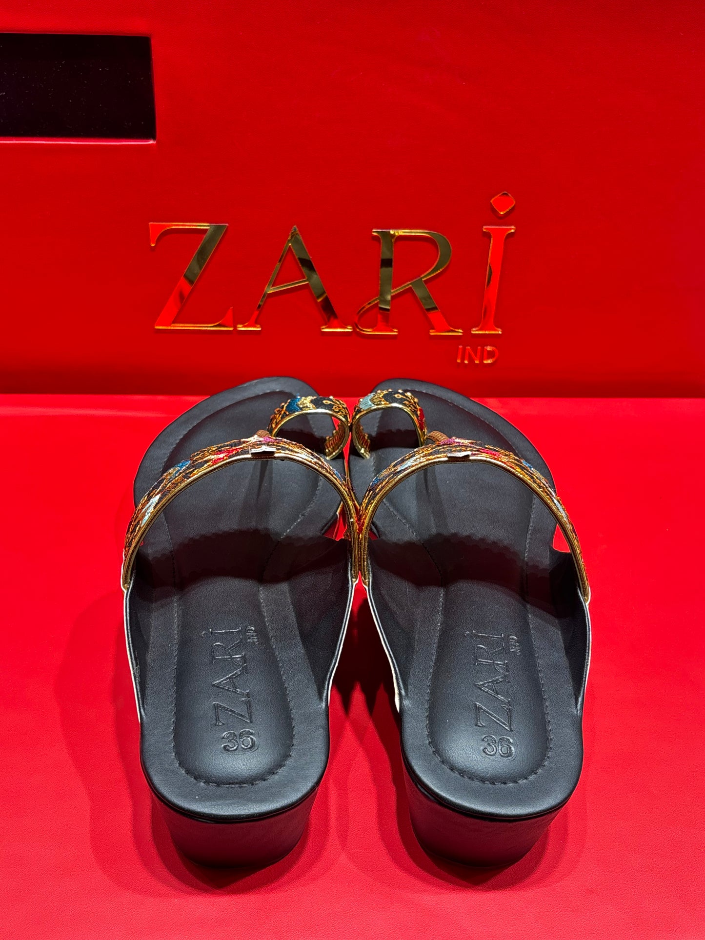 Midnight Embroidered Wedge Sandals