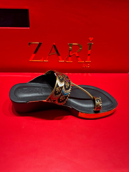 Midnight Embroidered Wedge Sandals