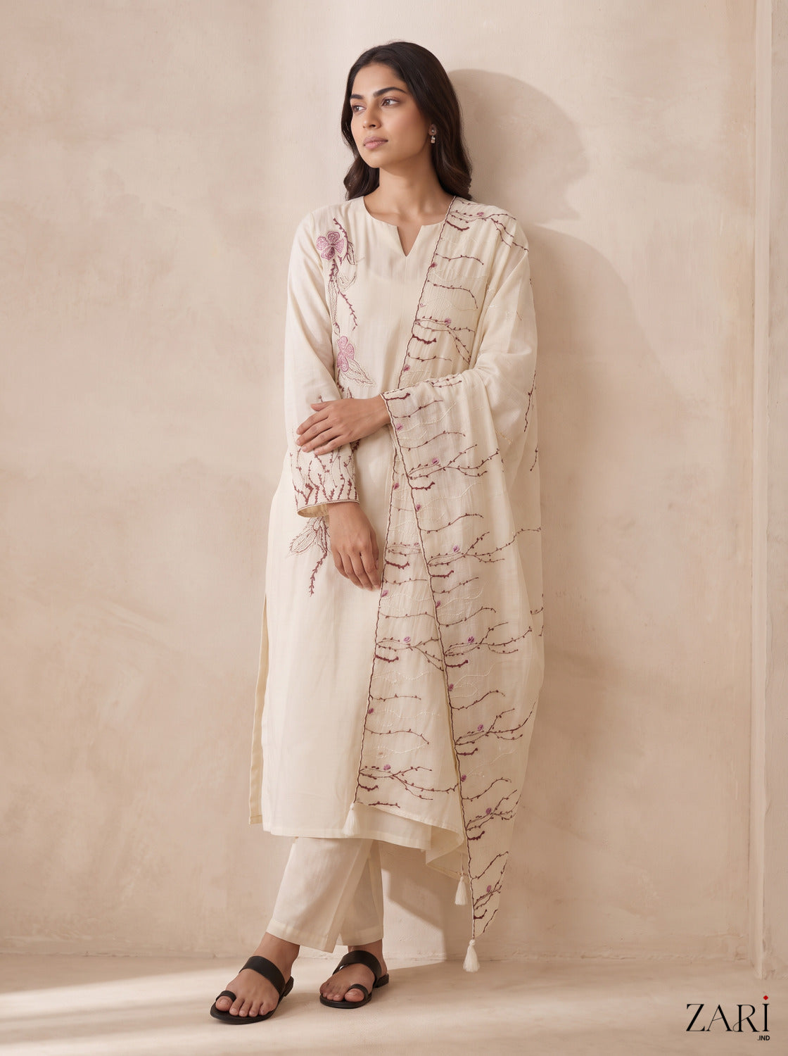 Ivory Floral Embroidered Kurta Set