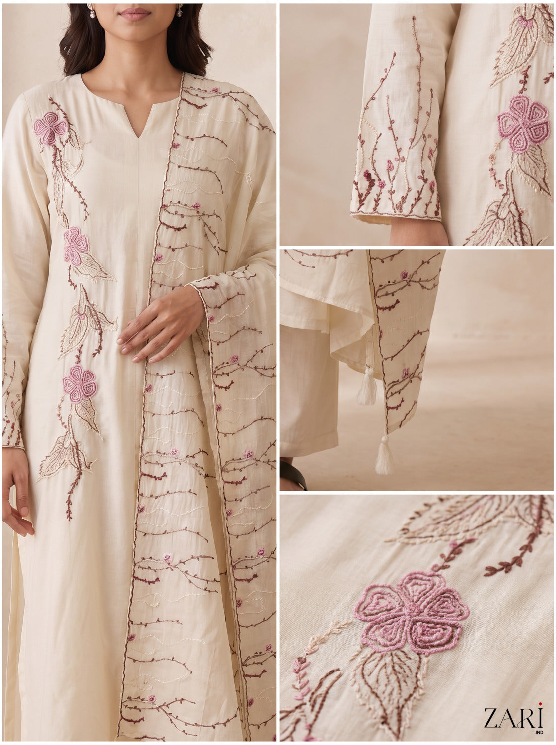 Ivory Floral Embroidered Kurta Set