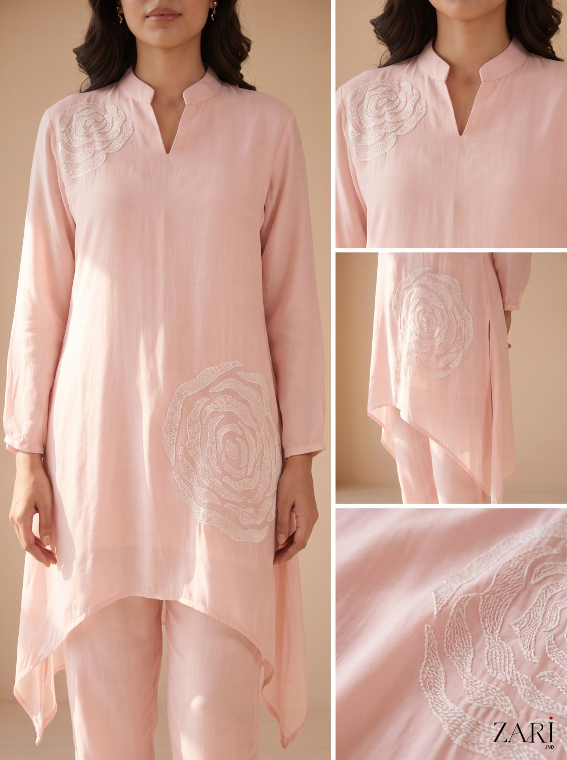 Light pink rose-embroidered co-ord set