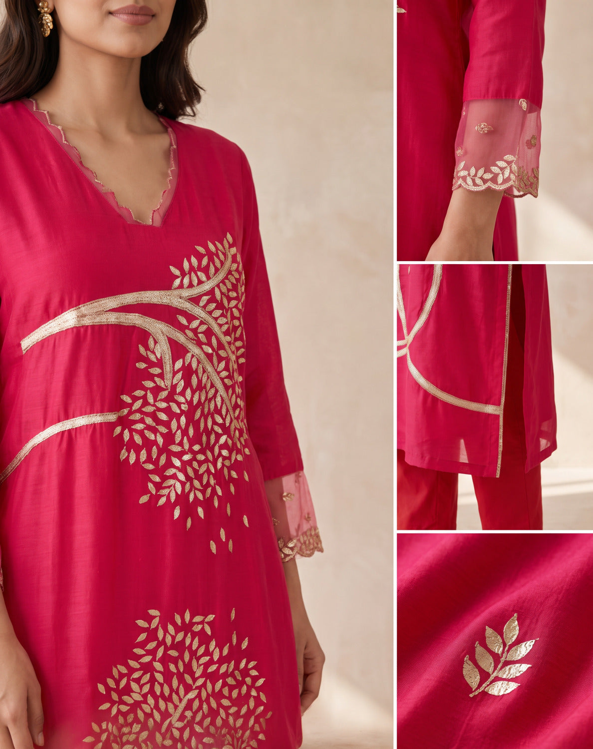 Pink Gota Patti Tree Kurta Set
