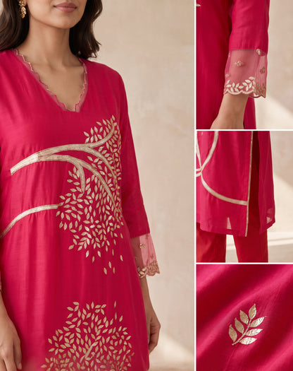 Pink Gota Patti Tree Kurta Set