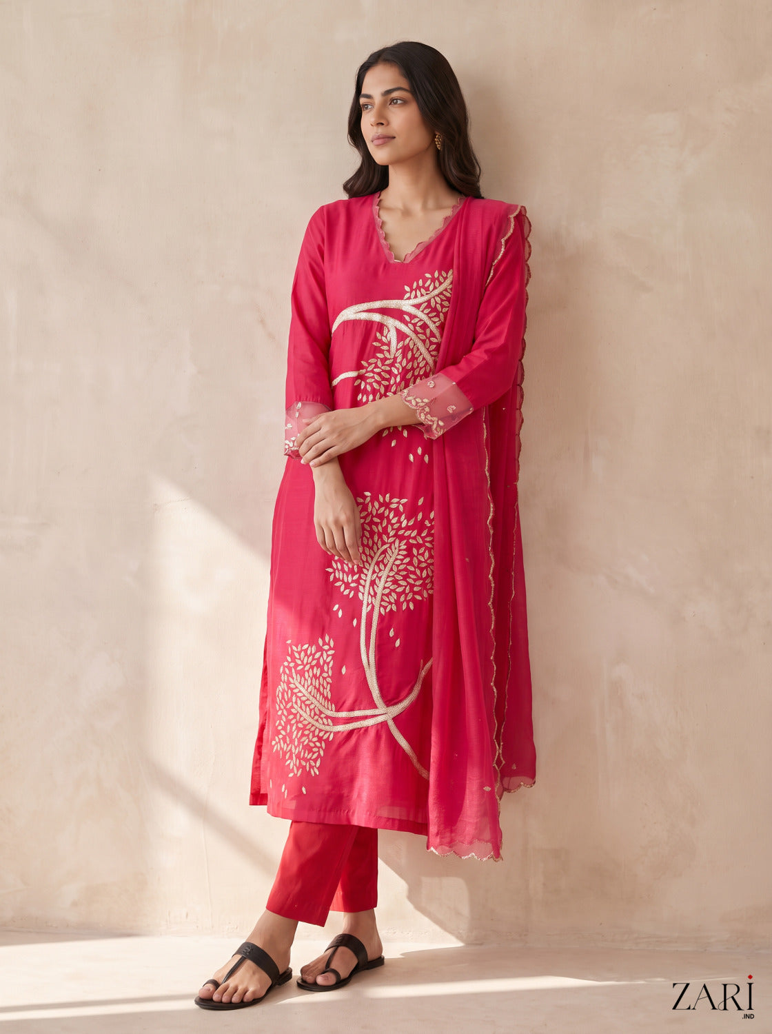 Pink Gota Patti Tree Kurta Set